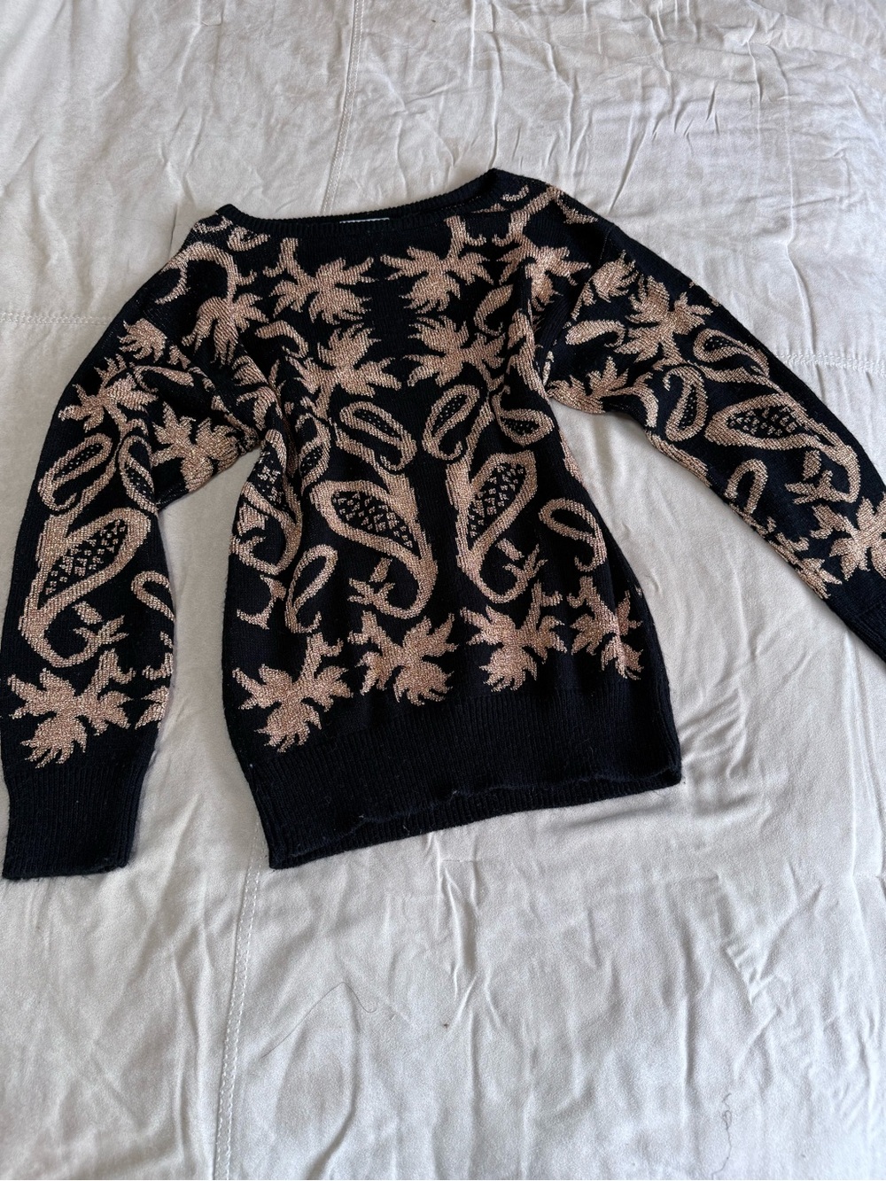 Vintage Black & Beige Floral Knit Sweater - Women's Pullover